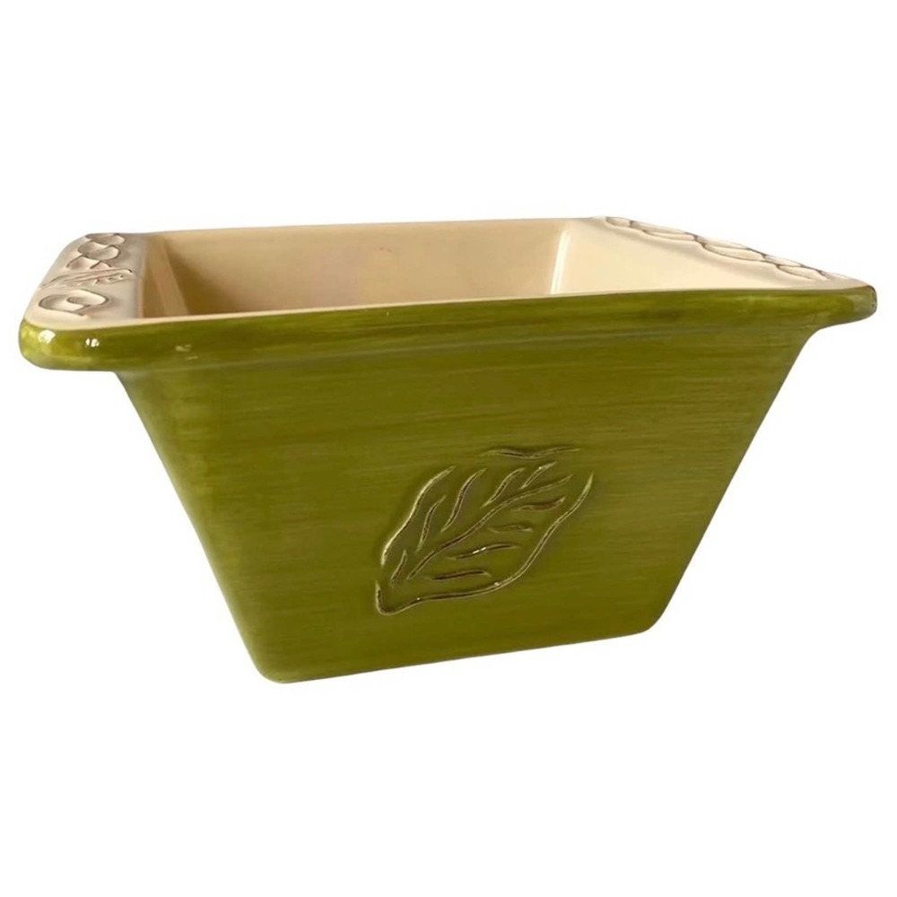 Tastefully Simple Host Collection Square Baker Olive Green Embossed Leaf 5" Pan